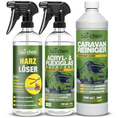 Afbeelding van bio chem caravan onderhoud set 3 delig 1x 1000 ml reiniger + 750 acryl en plexiglas hars oplosmiddel voor camper, caravan, vouwwagen, voortent etc.