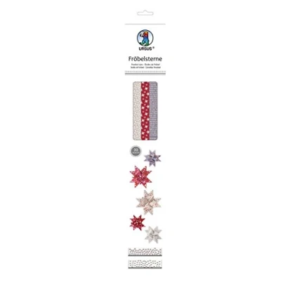 Afbeelding van Ursus 3490000F papierstroken voor vorksterren rood/grijs/natuurlijk, van hoogwaardig knutselpapier, 60 stroken in 2 verschillende maten ca. 15 sterren, knutselklassiekers de kersttijd