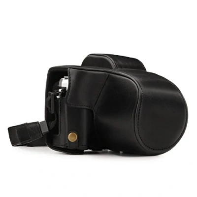 Afbeelding van MegaGear Olympus OM D E M10 Mark III (14 42 mm) Ever Ready lederen cameraset met draagriem en batterijtoegang zwart MG1345