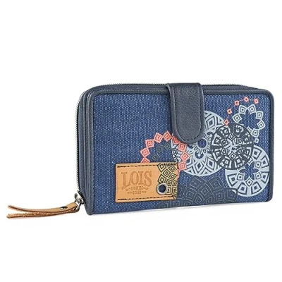 Afbeelding van Lois Portemonnee voor vrouw met kaarthouders en rits sluiting portemonnee. denim stijl gecombineerd mandala&#039;s. 310516, Blauw, Un tamaño, Casual
