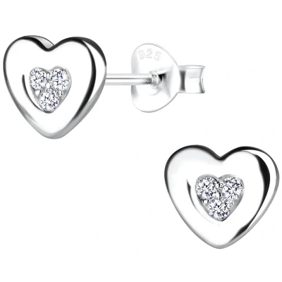 Afbeelding van JoyS Zilveren hartje oorbellen 8 x 7 mm zirkonia oorknoppen