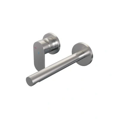 Afbeelding van Brauer Brushed Edition Wastafelmengkraan inbouw rechte uitloop rechts hendel breed plat model C2 PVD geborsteld RVS Minimalistisch design