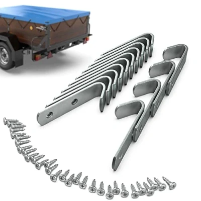 Afbeelding van Tarpofix® Zeildoekhaken, nethaken incl. schroeven voor aanhangers, zeildoek (20 stuks), duurzame spanhaken van verzinkt staal, bevestigingshaken boordwand, net en dekzeilen bevestiging