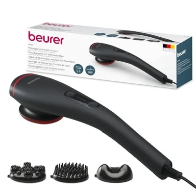 Afbeelding van Beurer MG 24 massageapparaat met warmtefunctie, ontspannende vibratiemassage, 2 massageprogramma&#039;s, intensiteitsniveaus, 3 massageopzetstukken, kan over het hele lichaam worden gebruikt, zwart