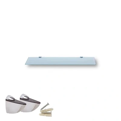 Afbeelding van Euro Tische Glazen Wandplank met Wit Glas, Plank voor Badkamers, Heldere Doucheplank 6mm ESG Veiligheidsglas en Metalen Beugels, Verschillende Maten (40 cm)