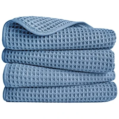 Afbeelding van POLYTE Microvezel pluisvrije handdoek, 40 x 76 cm, 4 stuks (blauw, wafelweefsel)