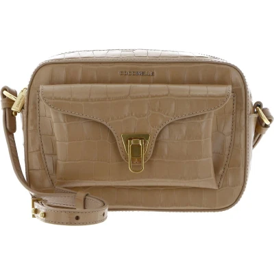 Afbeelding van COCCINELLE Leren Schoudertas Beat Croco Shiny Soft Crossover Bag Toasted Beige