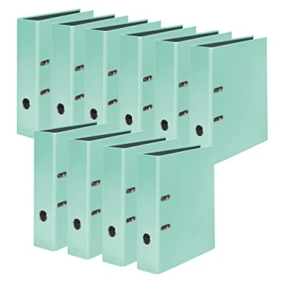Afbeelding van Origineel Falken 10 stuks PastellColor Ordner. Made in Germany. 8 cm breed DIN A4 pastelkleurig mint_groen ringband dossiermap briefmap kantoormap kunststof mapleufmap motiefmap