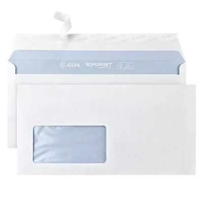 Afbeelding van Netuno 50x witte enveloppen met venster links DIN lang 110 x 220 mm premium zakenenvelop zelfklevende lange envelop wit blauwe binnenopdruk briefenvelop vensterenvelop