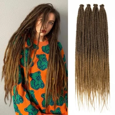 Afbeelding van 20 Strands Dreadlock Extensions 24 Inch Synthetic Hippie Single Ended Dreads Ginger 0.6 cm Width Loc Reggae Style Crochet Hair for Women (4/27)