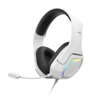 Afbeelding van KROM KOPA 7.1 50mm hoofdtelefoon met virtueel geluid, RGB regenboogverlichting, geïntegreerde volumeregeling en microfoon, verstelbare lichtgewicht hoofdband, USB aansluiting, Wit