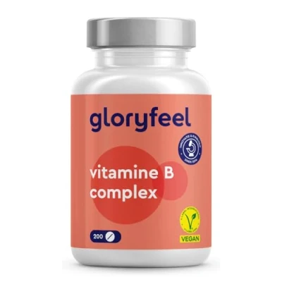 Afbeelding van gloryfeel Vitamine B Complex 200 veganistische tabletten (7 maanden) Alle 8 vitaminen in 1 tablet B1, B2, B3, B5, B6, B7, B9, B12