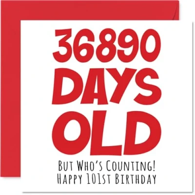 Afbeelding van 101e verjaardagskaart voor mannen vrouwen hem haar 36890 dagen oud grappige volwassen honderd eerste gelukkige oma Nan opa mama papa, 145 mm x humor grap