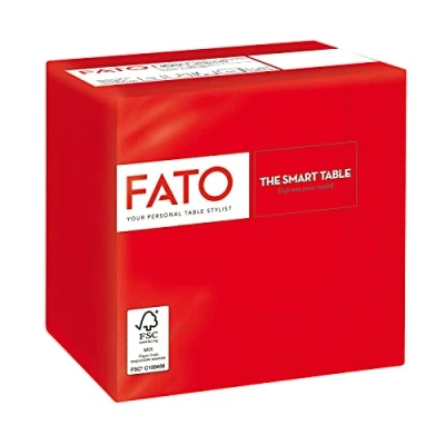 Afbeelding van Fato papieren wegwerpservetten, ideaal voor aperitief en cocktail, 100 servetten, formaat 24 x gevouwen, 4 laags, kleur rood, papier 100% pure cellulose, FSC gecertificeerd