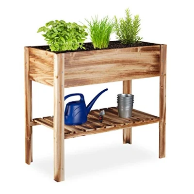 Afbeelding van Relaxdays moestuinbak gevlamd hout kruidentuin moestuintafel kweektafel op poten