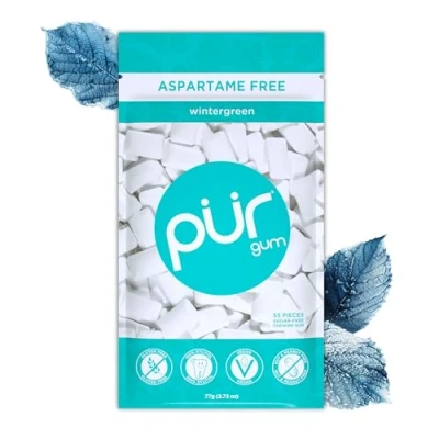 Afbeelding van PUR Gum Suikervrije Kauwgom 100% Xylitol Veganistisch, Aspartaamvrij &amp; Glutenvrij Natuurlijke Wintergreen Smaak Kauwgom, 55 Stuks (Pak van 1)