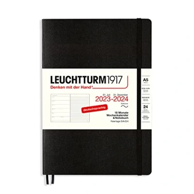 Afbeelding van LEUCHTTURM1917 367865 weekkalender &amp; notitieboek softcover medium (A5) 2024, 18 maanden, zwart, Duits