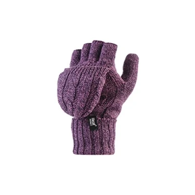 Afbeelding van Heat Holders Thermo handschoenen voor dames, vingerloos, vlechtpatroon, 2,3 TOG, eenheidsmaat, lila, Eén maat