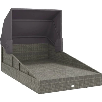 Afbeelding van vidaXL Ligbed met inklapbaar dak 200x114x128 cm poly rattan grijs