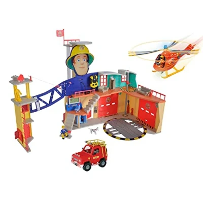Afbeelding van Simba 109252613 Mega XXL brandweerman Sam Station brandweerstation met helikopter Wallaby, 4x4 brandweerauto (rood) en figuren van Sam, Tom &amp; Penny, speelgoed voor kinderen vanaf 3 jaar