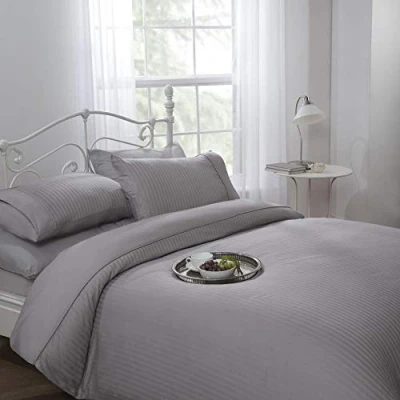 Afbeelding van Emma Barclay Ritz 300 Thread Count Satin Stripe Dekbedovertrek in Zilver Tweepersoonsbed