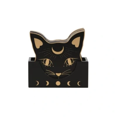 Afbeelding van Something Different Mystic Mog Gothic Cat Set van 4 Mystieke Kat Zwarte Onderzetters