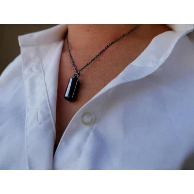 Afbeelding van Ashanger met ketting Asketting Urn Zwart Staaf Koker Collier femme (Urn)
