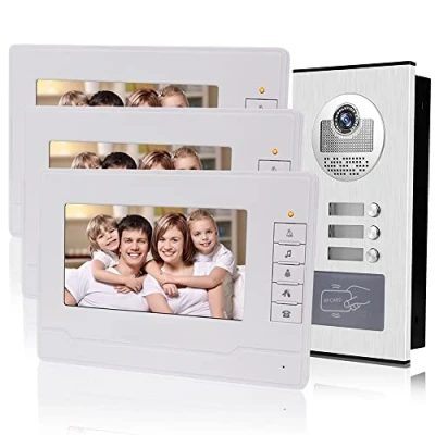 Afbeelding van KDL Heimat 7 inch RFID video deurbel intercom 3 monitoren met 1 IR camera nachtzicht 800 x 480 hoge resolutie voor multi apartments/gezinnen