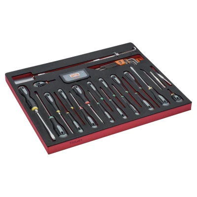 Afbeelding van Bahco Foaminlay Fit&amp;Go 3/3 met schroevendraaiers inbussleutels en bits 63 delig FF1A1007