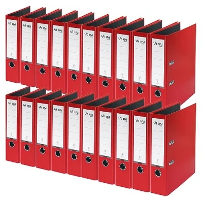 Afbeelding van Von Leitz Ordner A4, verpakking van 20 stuks, karton met kunststof omslag, 80 mm rugbreedte, Leitz, voor 600 vellen, blauwe engel &amp; FSC gecertificeerd, school, studie en thuis, rood,