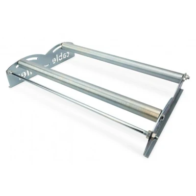Afbeelding van DIGITUS afrolhaspel kabelafroller voor netwerkinstallatiekabels 150 kg draagvermogen 540 mm maximale haspelbreedte verstelbare steunrollen 600x400x100 zilver