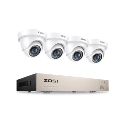Afbeelding van ZOSI H.265 Bewakingscameraset met 8CH 5MP Lite DVR, 4 beveiligingscamera voor buiten, IP66, nachtzicht van 20 m, bewegingsdetectie en e mailwaarschuwing, gratis app