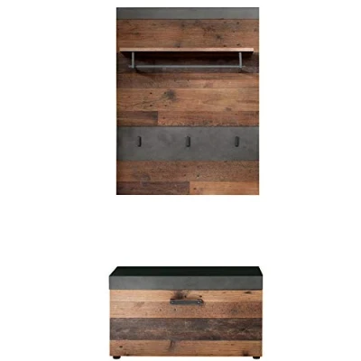 Afbeelding van trendteam smart living garderobe 2 delige set combinatie Indy, front old hout, body en afzetting grafiet grijs Matera met veel opbergruimte, 187992023 P 80 x 192 37 cm