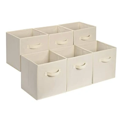 Afbeelding van Amazon Basics Opbergkubus, opvouwbaar, stof, organizer, met handgrepen, set van 6, effen beige, 33 x cm