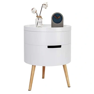 Afbeelding van WOLTU 1 Nachtkastje modern in MDF en grenen,Lage tafel met 2 opbergvakken Wit,TS50ws