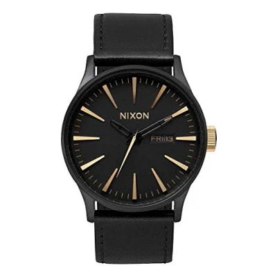 Afbeelding van Nixon horloge sentry, mat zwart/goud, one sie, leer