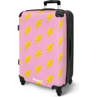 Afbeelding van NoBoringSuitcases.com® Koffer groot Rolkoffer lichtgewicht Roze met gele bliksem Reiskoffer 4 wielen Grote trolley XL 20 kg bagage