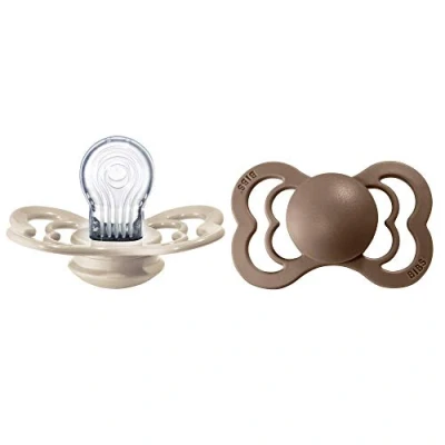Afbeelding van BIBS Supreme Speen verpakking van 2 stuks. BPA vrij, Symmetrische speen. Siliconen, Maat (6 18 maanden), Vanilla/Dark Oak