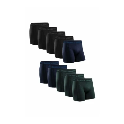 Afbeelding van DANISH ENDURANCE Boxershorts Heren, Katoenen Ondergoed, Klassieke Pasvorm, Met of Zonder Gulp, 10 Pack, Meerkleurig (4xZwart, 3xBlauw Gemêleerd, 3xGroen) L