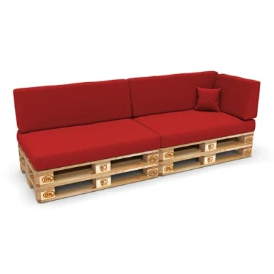 Afbeelding van POKAR Kussen voor europallets 6 delig: 2 x zitvlak 120 80 cm + rugleuning 40 1 (zijkant) 60 sierkussen cm, tuinbank, zonder pallet, rood