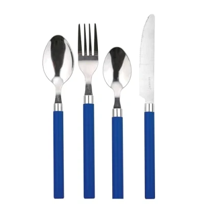 Afbeelding van Renberg Happie Bestekset, Zilver/Blauw, 24 delig