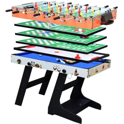 Afbeelding van OYE 4FT 8 in 1 opvouwbaar multifunctioneel tafelspel tafelvoetbal (tafelkiker)/tafeltennis/luchthockey/biljarttafel, MDF