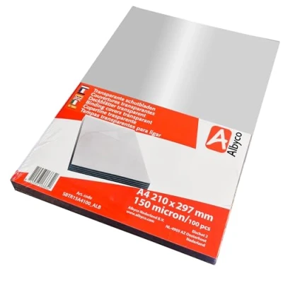 Afbeelding van Albyco Transparante inbindomslag, glanzend, dikte: 0,15 mm/150 micron, DIN A4, 210 x 297 mm, van PVC