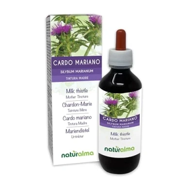Afbeelding van Mariadistel (silybum marianum) vruchten Alcoholvrije moedertinctuur Naturalma Vloeibaar extract druppels 200 ml Voedingssupplement Veganistisch