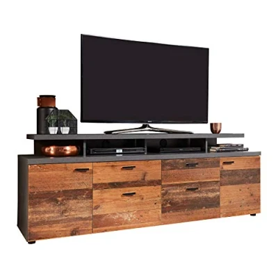 Afbeelding van MOOD TV meubel 2 deuren en lades Verouderd hout mat grijze melamine L 180 x 47 66 cm