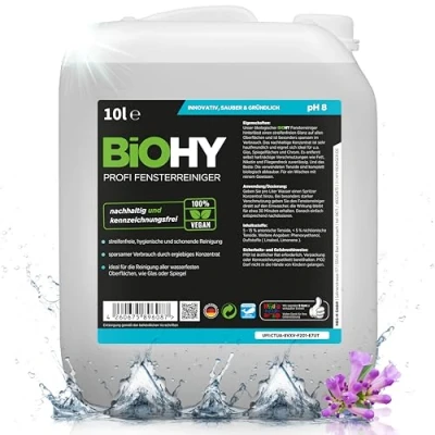 Afbeelding van BiOHY Professionele ruitenreiniger (10 Liter Busje) Glasreinigingsconcentraat, ideaal voor alle WINDOW VACUUMCUUM CLEANERS streeploos reinigen van glas (Fensterreiniger)