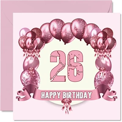 Afbeelding van Leuke 26e verjaardagskaarten voor vrouw verjaardagsballonnen gelukkige verjaardagskaart zoon dochter broer zus oom tante nichtje neef neef, 145 mm x wenskaarten,