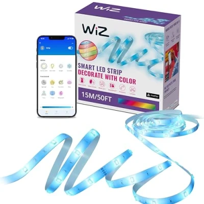 Afbeelding van WiZ RGB LED strip 15 meter op maat te snijden 16 miljoen kleuren en wittinten vooraf ingestelde lichtscènes werkt met Google Home, Alexa HomeKit