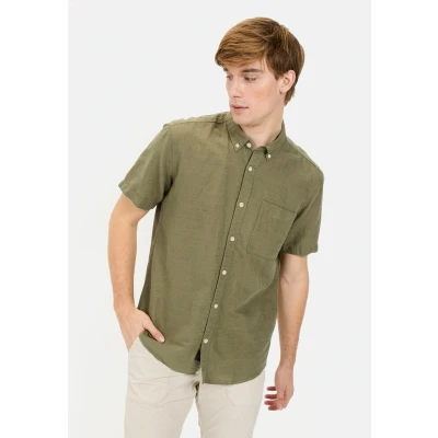 Afbeelding van camel active Korte mouwen overhemd van een katoen linnenmix Maat menswear 6XL Donker Groen