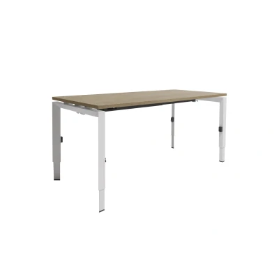 Afbeelding van Linesto N3 bureau, hoogte instelbaar (65 85cm) met 140x80cm havana/ kersen licht zwevend 25mm blad en wit (RAL9010) vierpoot N frame (poot driehoekig